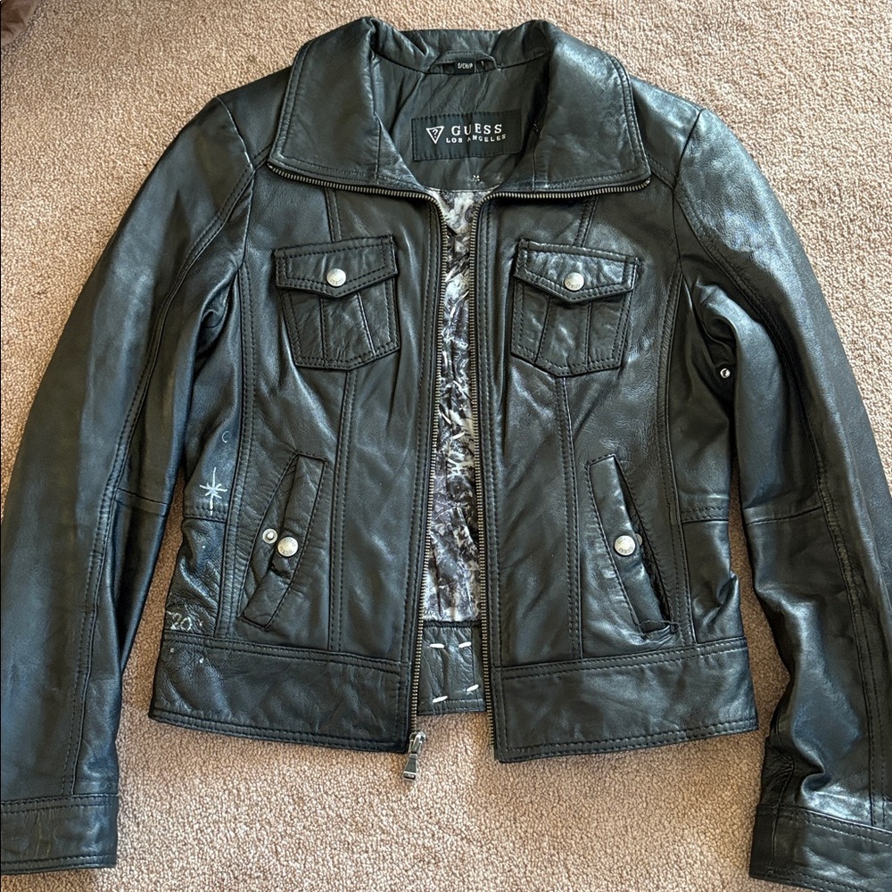 Guess Women's Leather Jacket moon and stars small GUC - Picture 2 of 6